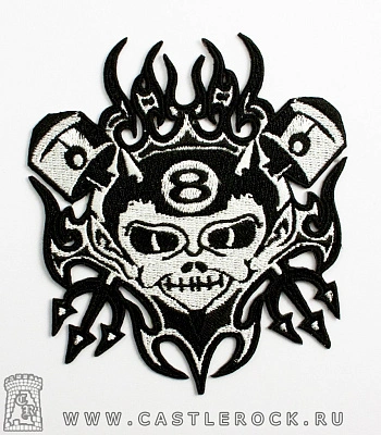 нашивка термо демон "8" (ч/б, вышивка)