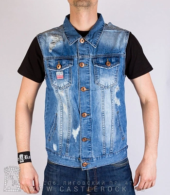 жилет джинсовый голубой (протертый) 30225