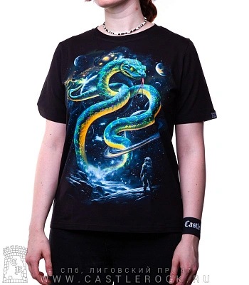 женская футболка змей космический (прямая, светится)