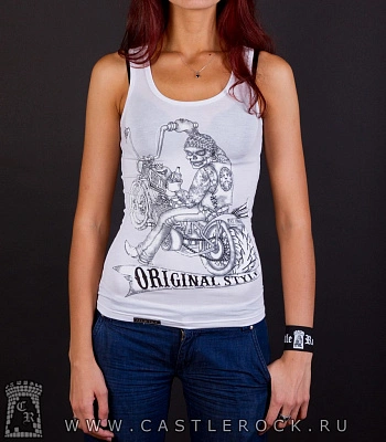 майка addiction скелет байкер "original style" (белая)