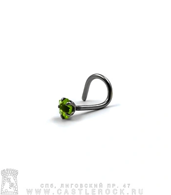 Крючок для носа Сталь со Стразом Звезда (зеленым) 0,8 х 6-8 х 3