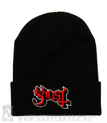 шапка с отворотом и вышивкой ghost