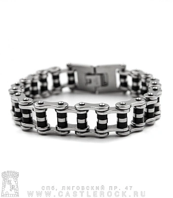 браслет стальной цепь мотоциклетная (черные вставки, 15 мм)