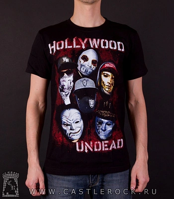 футболка hollywood undead (маски, красный фон)