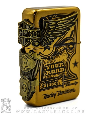 зажигалка фирменная harley-davidson "your road" (двигатель, бронза)