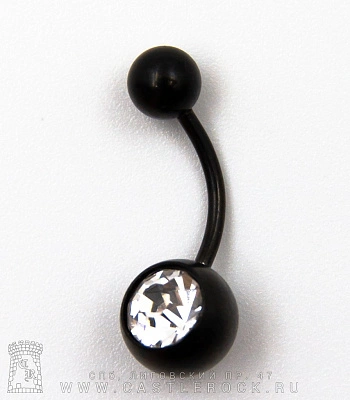 Банан Сталь Черный с Шариками со Стразом (прозрачным) 1,2 х 10 х 5/8