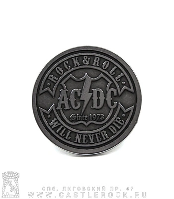 значок цанга рельефный ac/dc "rock & roll. will never die"