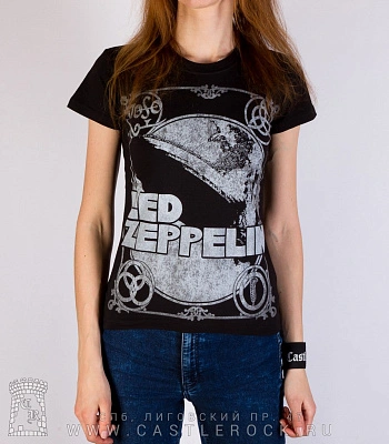 женская футболка led zeppelin (дирижабль ч/б, принт большой)