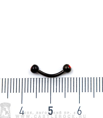 Микробанан Сталь Черный с Шариками со Стразами (красными) 1,2 х 8 х 3/3