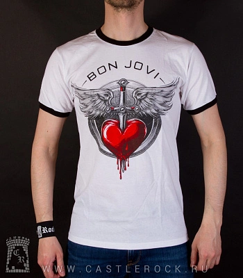 футболка bon jovi (белая, рингер)