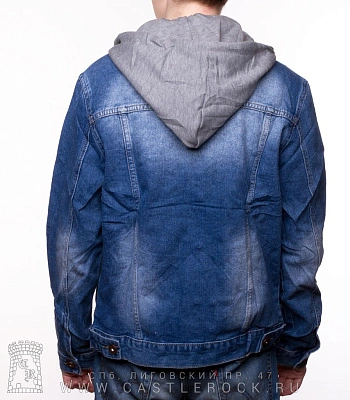 куртка джинсовая голубая с капюшоном серым e712