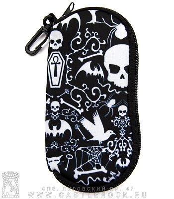 чехол для очков черепа и готические символы (ч/б)