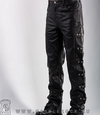 штаны кожаные master с пряжками
