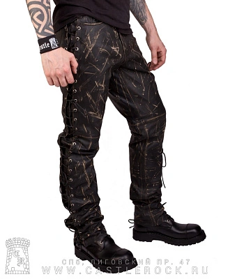 штаны кожаные "first" со шнуровкой (искусственное старение)