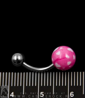 Банан Сталь с Шариками Сердечки (белые на розовом) 1,6 х 10 х 5/8