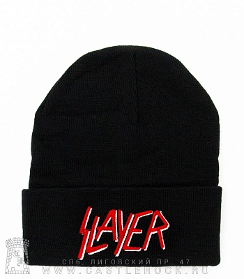 шапка с отворотом и вышивкой slayer