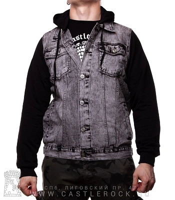 куртка джинсовая серая с капюшоном (рукава трикотаж) 7083#