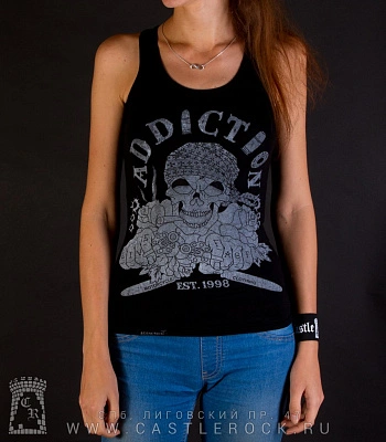 майка addiction скелет с револьверами