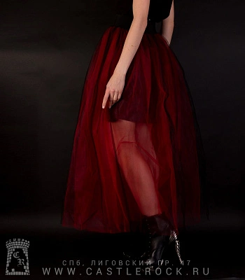 юбка из фатина черная c красным (длинная)