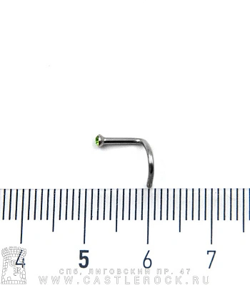 Крючок для носа Сталь со Стразом (зеленым) 1 х 6-8 х 2