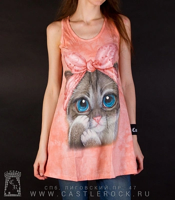 туника кошка с розовым бантом (персиковая)