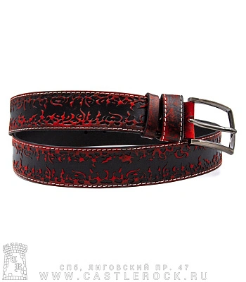 ремень кожаный узор 3 (пламя, черно-красный)