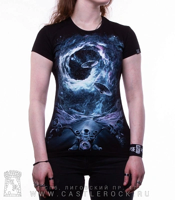 женская футболка космос и байкер (светится)