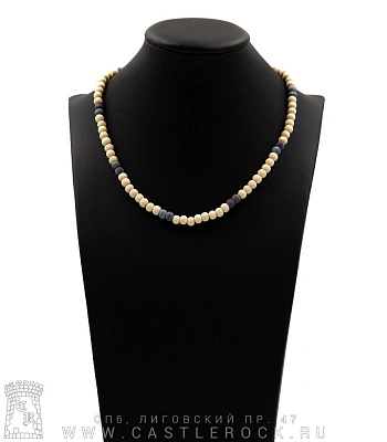 бусы деревянные бежевые с серым (6 мм)