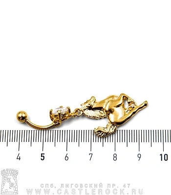 Банан Сталь Золотистый с Шариком и Стразом с Подвеской Лошадь 1,6 х 10 х 5/8