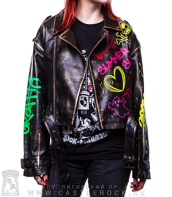 косуха женская к/з оверсайз с росписью 2478 (напыление бронза) косуха женская к/з оверсайз с росписью 2478 (напыление бронза)