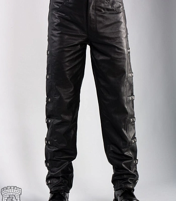 штаны кожаные master с пряжками