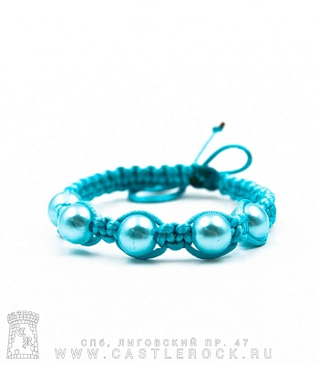 фенечка плетеная бусины голубые (круг, голубая)