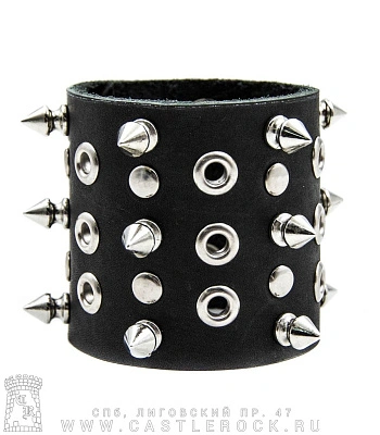 напульсник кожаный 5 рядов шипы, клепки, блочки (на клепках)