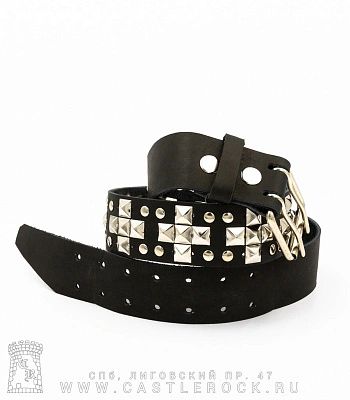 ремень кожаный 3 ряда пирамиды, клепки (крест)