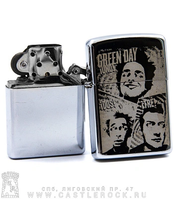 зажигалка с гравировкой green day "uno! dos! tre!"