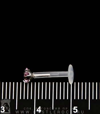 Лабрет Безрезьбовой Биофлекс Прозрачный со Стразом Звезда (розовым) 1,6 х 10 х 4