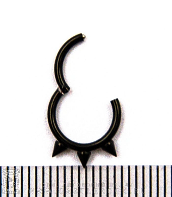 Сегментное Кольцо Кликер Сталь Черное с Шипами 1,2 х 8