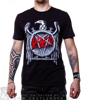 футболка slayer (орел серый, надпись красная)