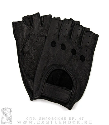 перчатки кожаные женские обр/пал черные (перфорация, шов наружу, на липучке)