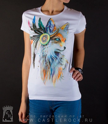 женская футболка лиса (белая, светится)