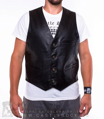жилет кожаный классический на пуговицах (с карманами)