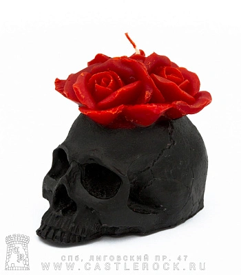 свеча череп и розы (черная, розы красные, воск)