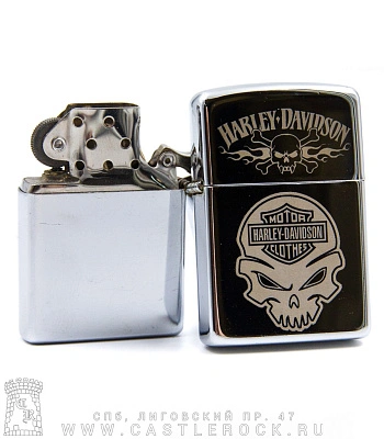 зажигалка с гравировкой harley-davidson (череп)