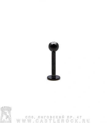 Лабрет Сталь Черный с Шариком со Стразом (прозрачным) 1,6 х 10 х 4