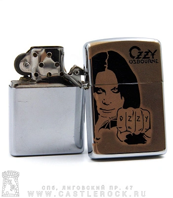 зажигалка с гравировкой ozzy osbourne (с летучей мышью)