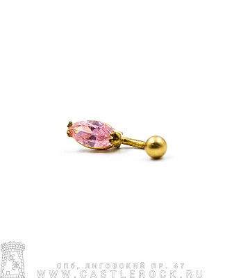 Банан Сталь Золотистый с Шариком и Стразом Лепесток (розовыми) 1,6 х 10 х 5/7