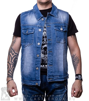 жилет джинсовый голубой (протертый) 30225