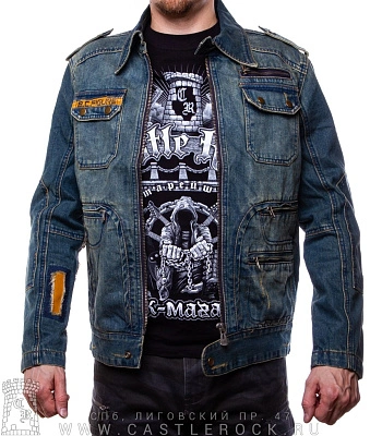 куртка джинсовая синяя (потертая, на молнии) b802#