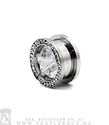 Плаг Сталь с Камнем Звезда (прозрачным) 16 мм