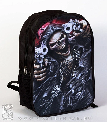 рюкзак принт скелет с револьверами
